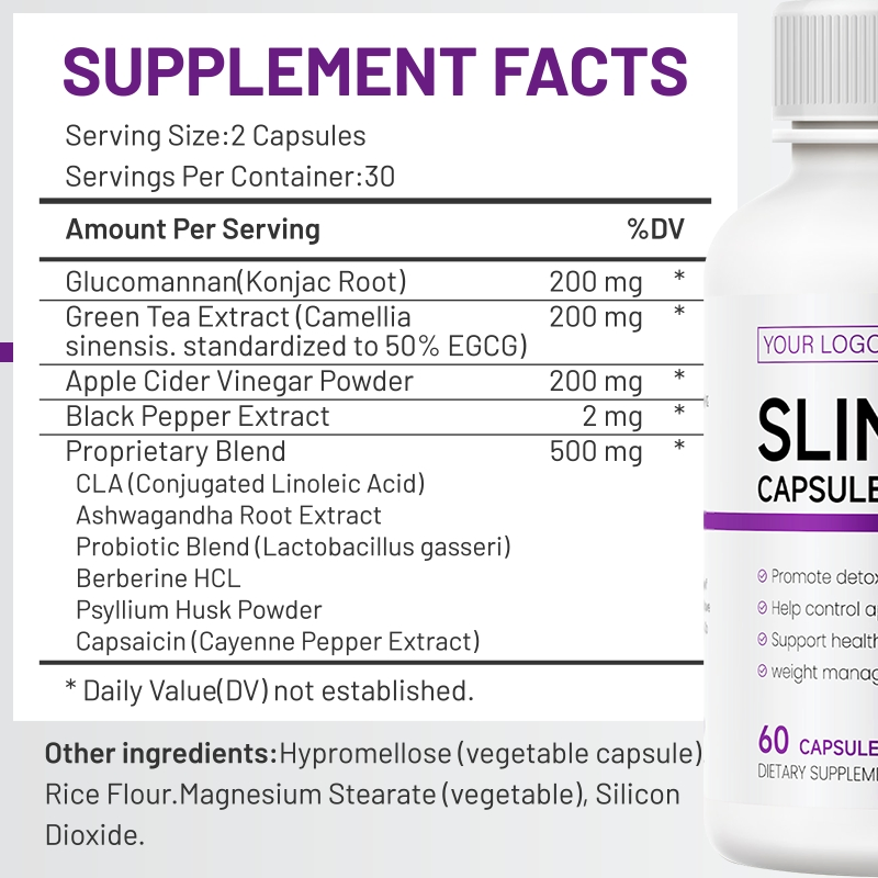 Natural Slimming Capsules 60 Vegan Capsules - 30 Servings Private Label Weight Management Supplement