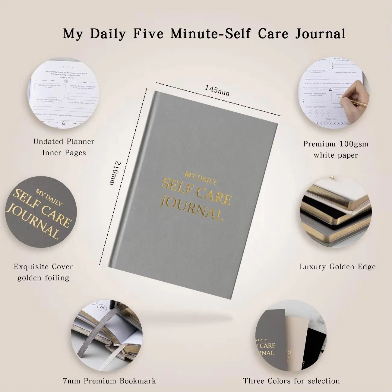 Black Pink Color Fabric Covers My Daily Self Care Journal Wellness Gratitution Mental Health Planner Notebook Diary