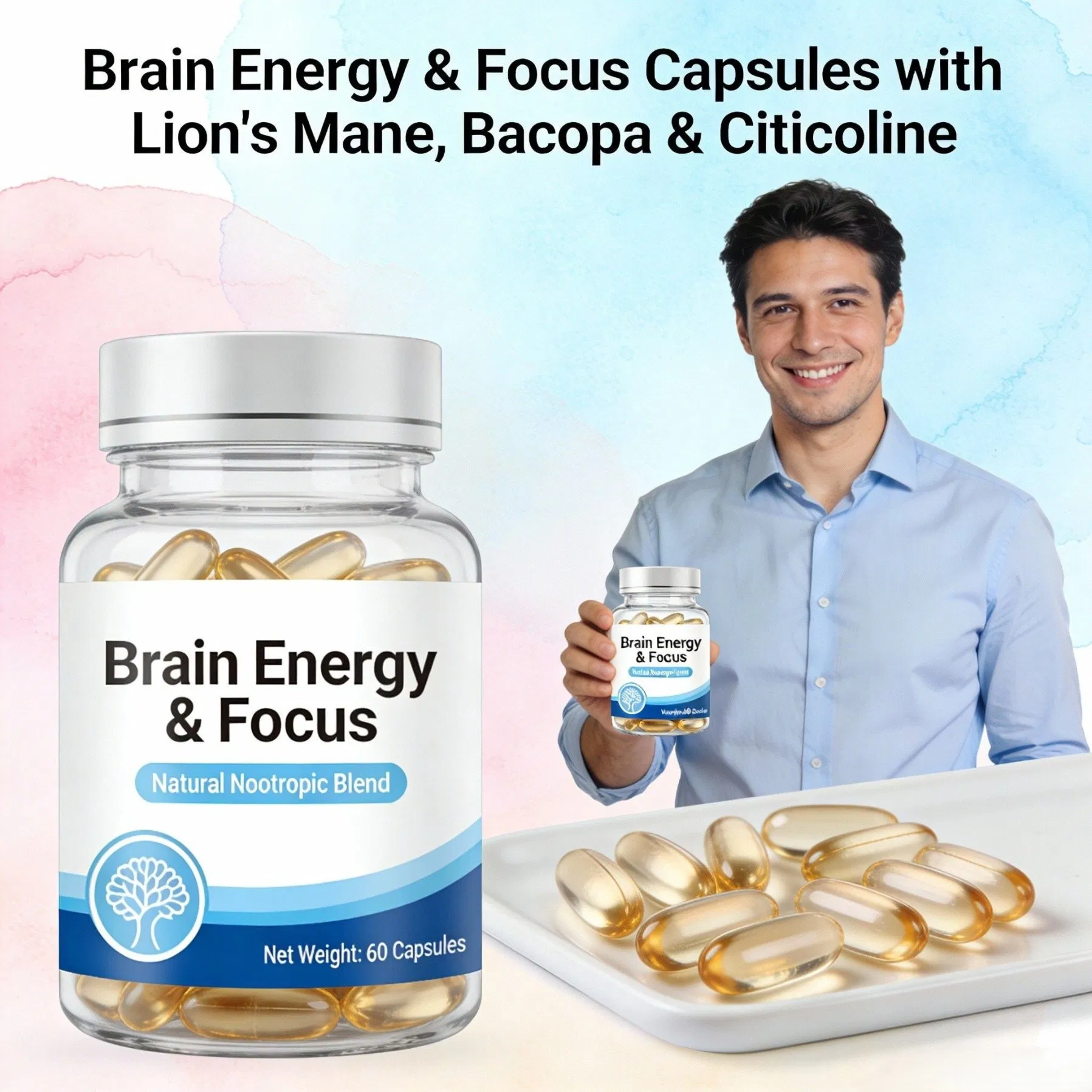 Brain Energy &amp; Focus Capsules with Lion's Mane, Bacopa &amp; Citicoline (plant-based)
