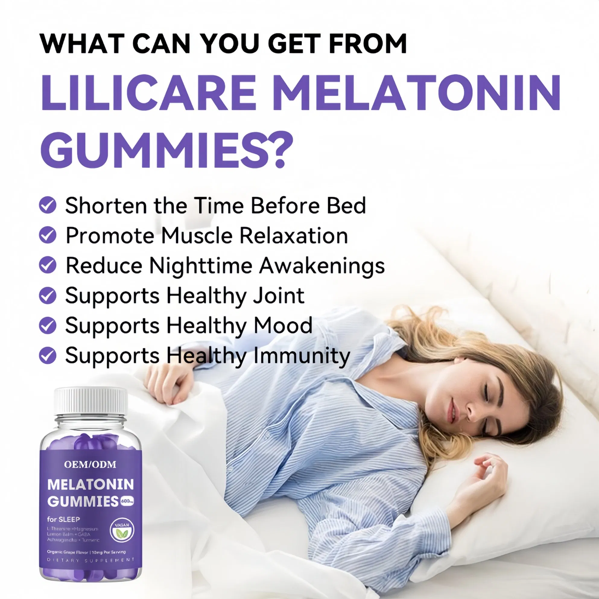 Factory Custom Effective Sleep Aid Health Supplements Blueberry Flavor Magnesium Melatonine Sleeping Gummies