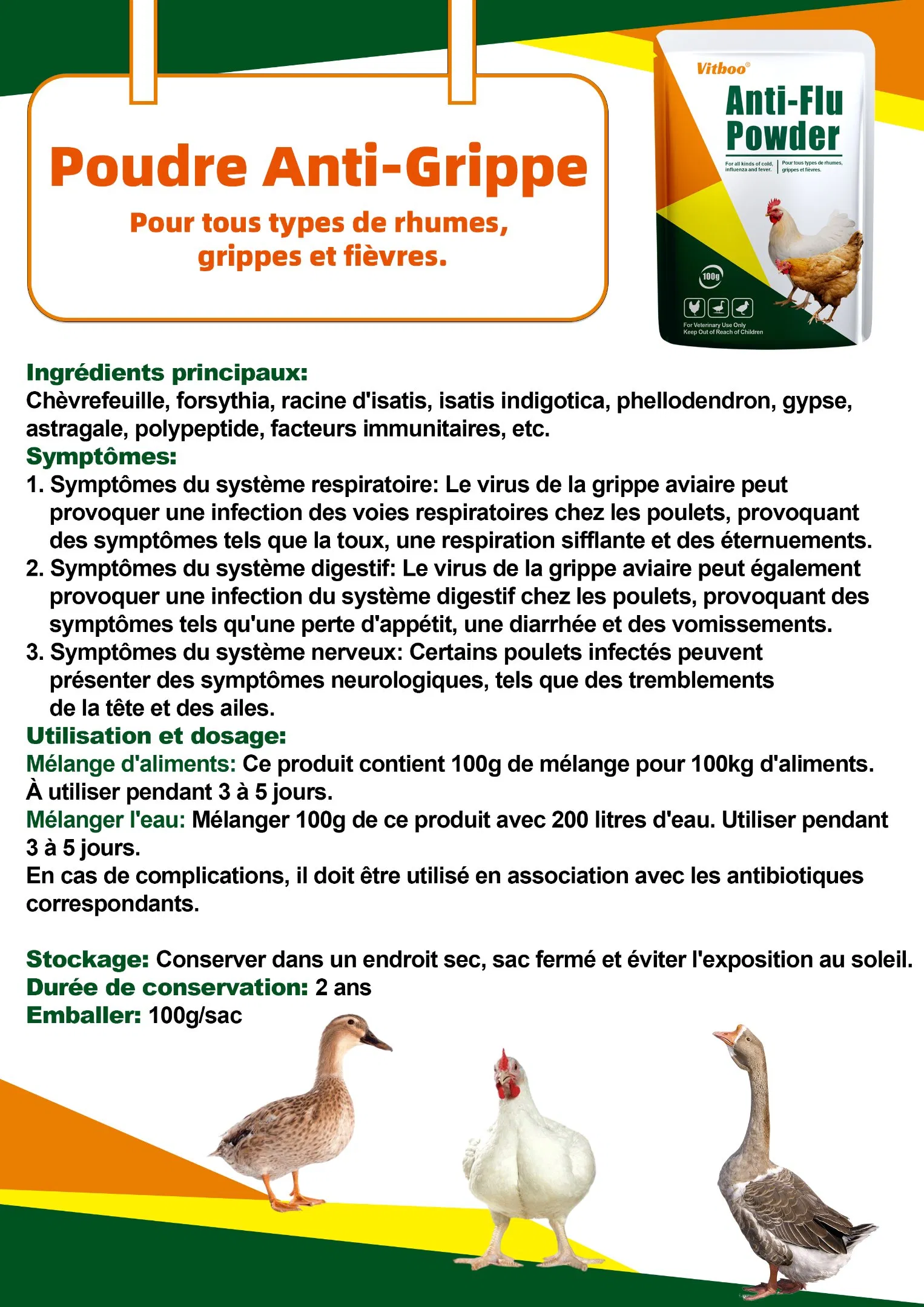 Anti-Flu Powder for Chicken Influenza Virus Poultry OEM Medicine Manufacture