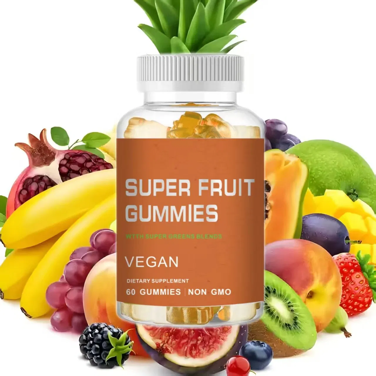 Private Label Super Fruits &amp; Greens Gummies Immune Support Improve Skin Health