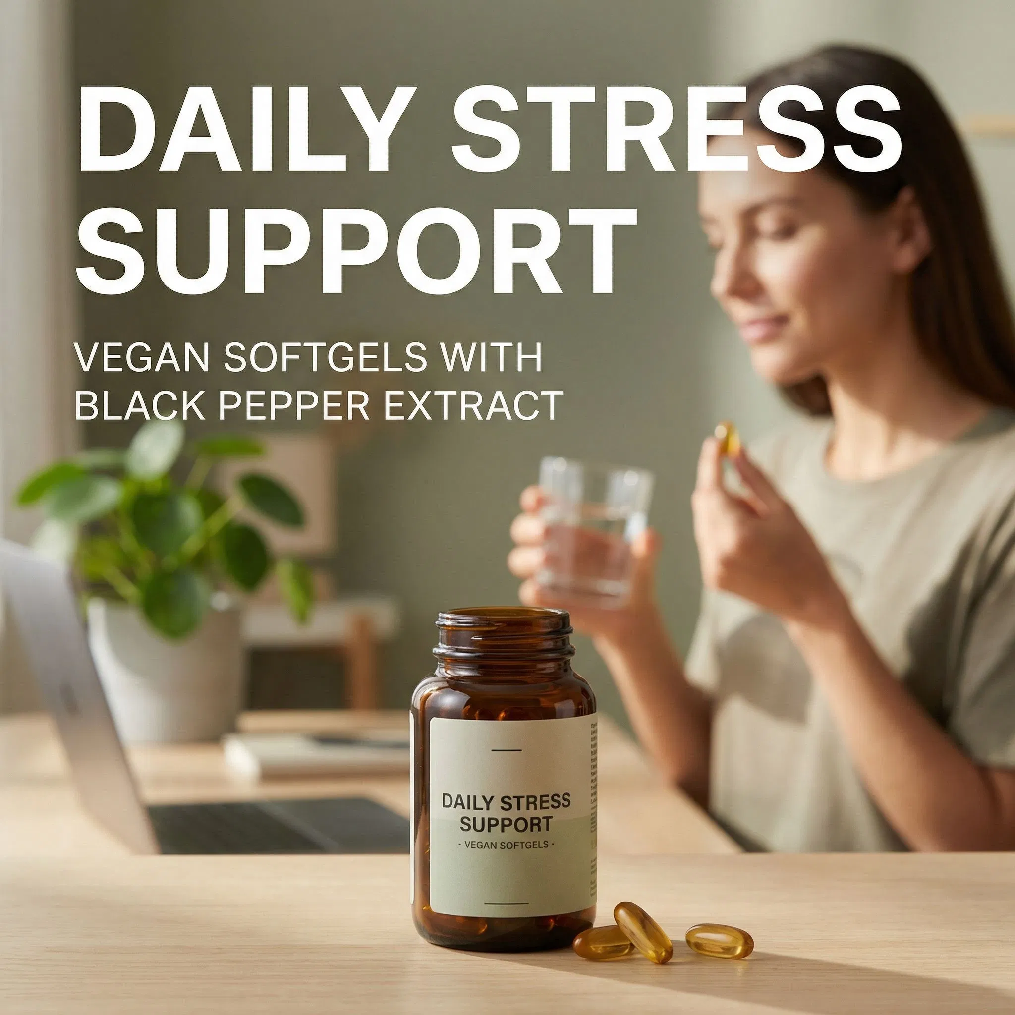 Daily Stress Support Vegan Softgels with Black Pepper Extract