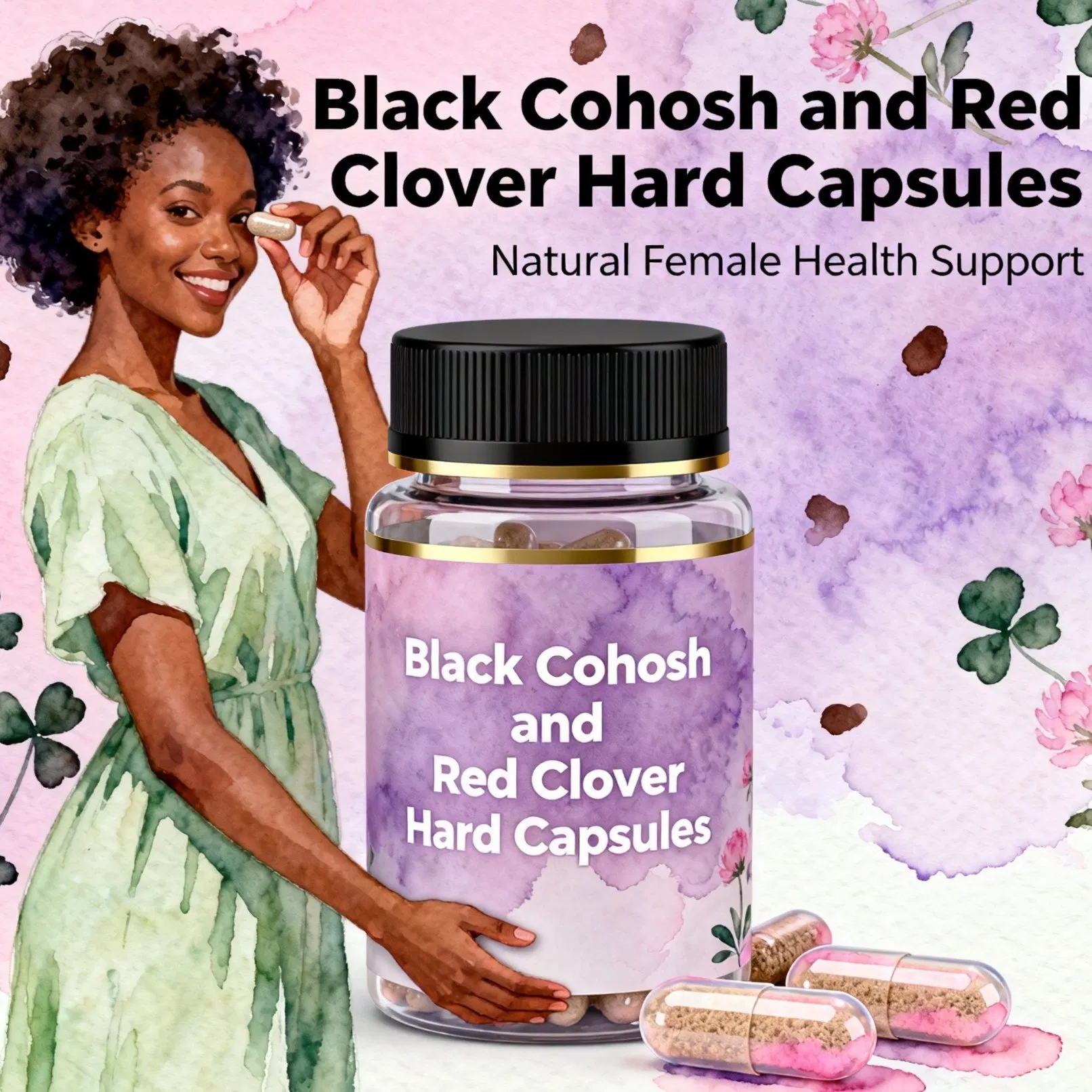Black Cohosh and Red Clover Hard Capsules for Menopause Comfort &amp; Hormone Support