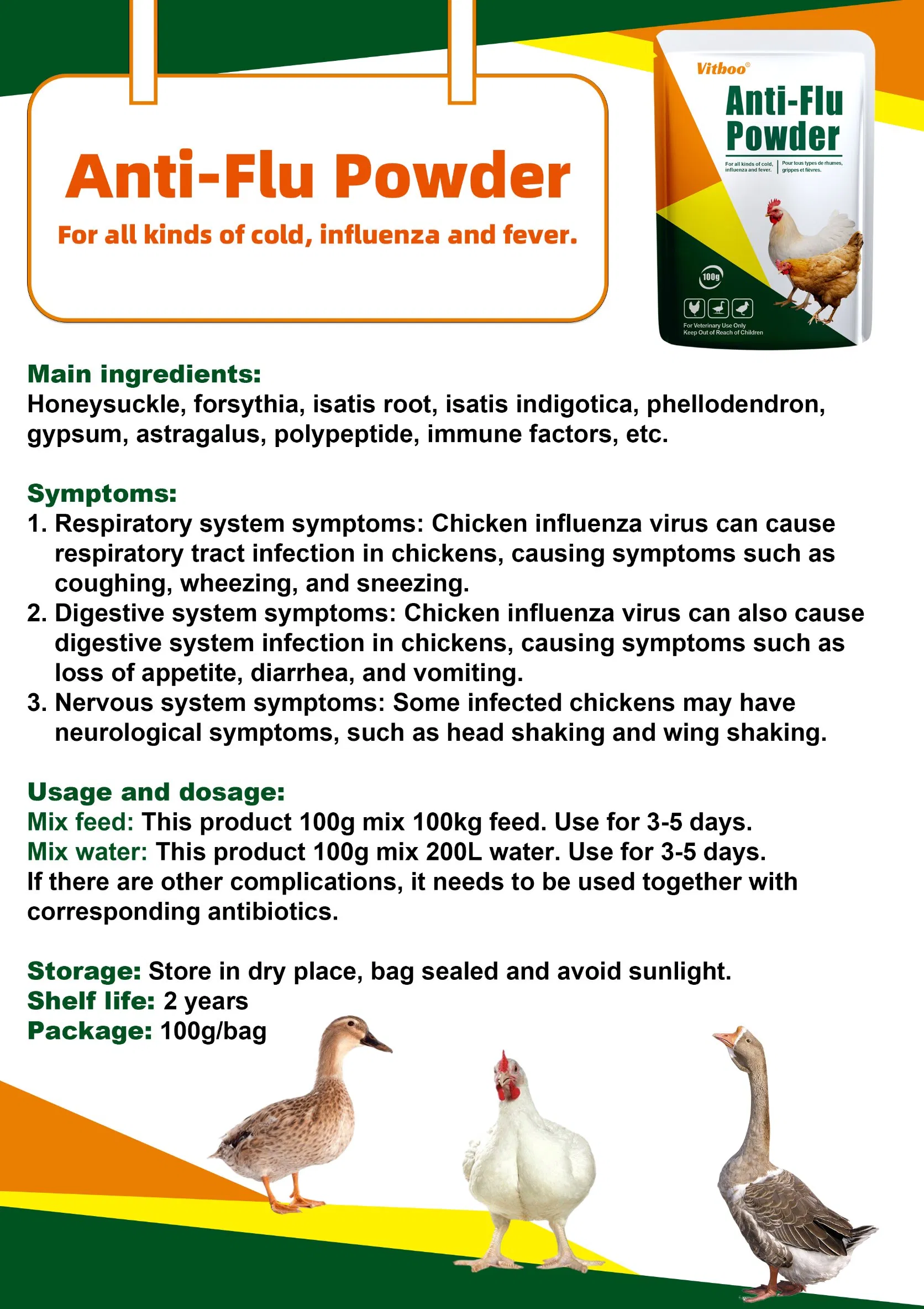 Anti-Flu Powder for Chicken Influenza Virus Poultry OEM Medicine Manufacture