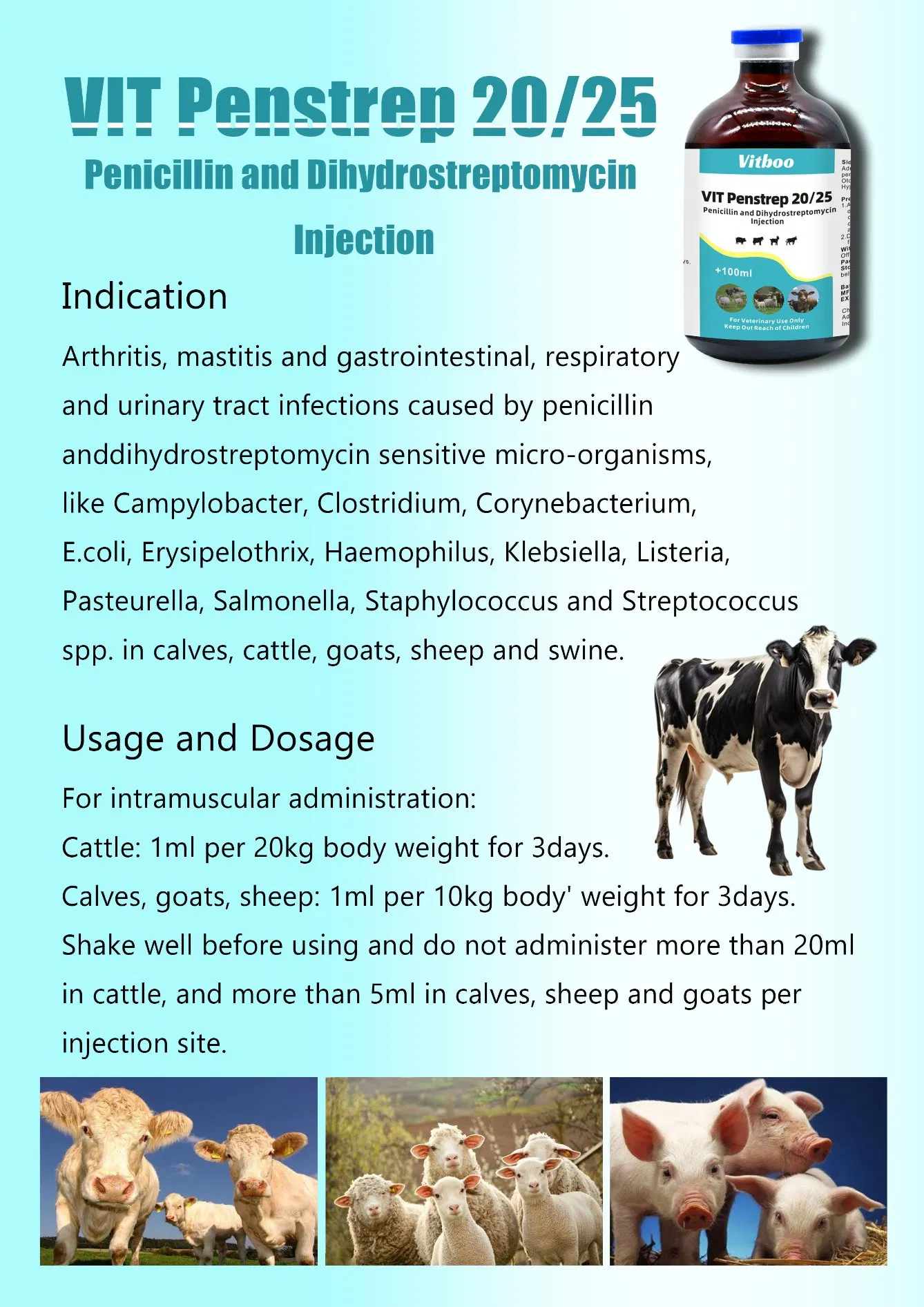 Custom Package Penicillin and Dihydrostreptomycin Injection Veterinary Medicines for Livestock Ruminant