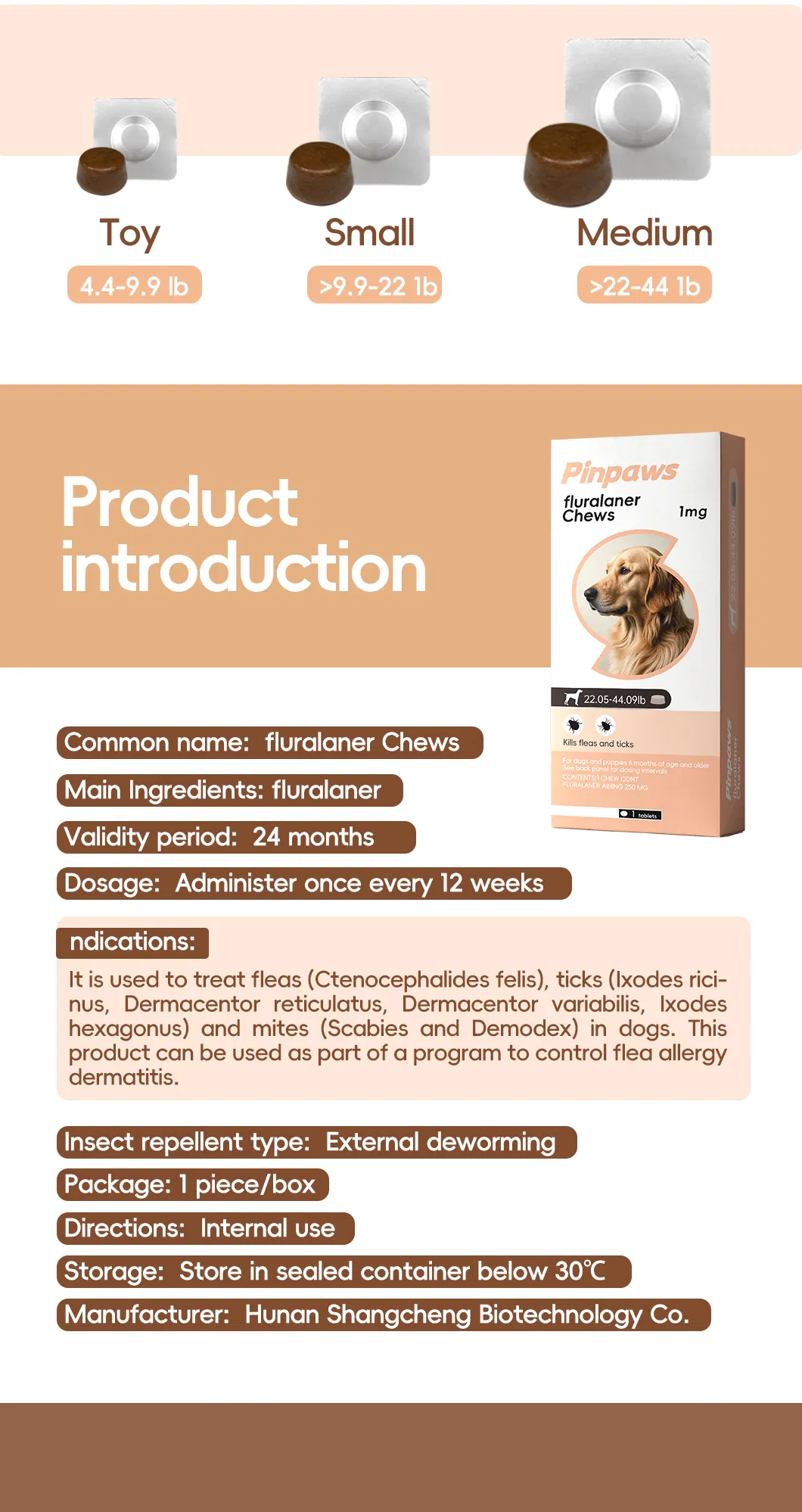 Fluralaner Chewable Tablets for Dogs - 0.5g, Pinpaw Pet Medicine