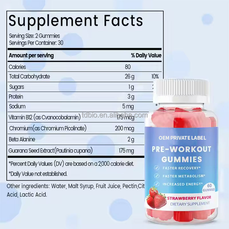 OEM Private Label Muscle Gain Increased Gain Weight Gummies Sport Pre Workout Energy Boosting Gummy Sports Supplement