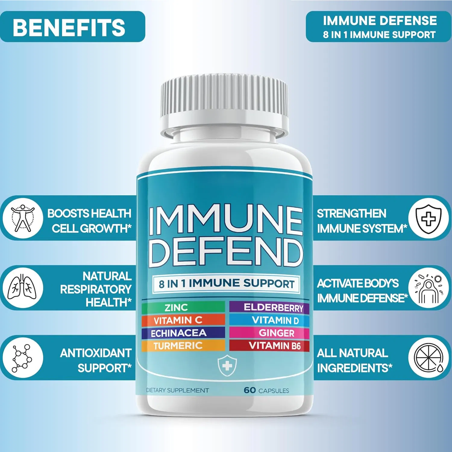 Echinacea Capsules High Potency Immune Support Supplement Immune Booster System Defense Dietary Supplement