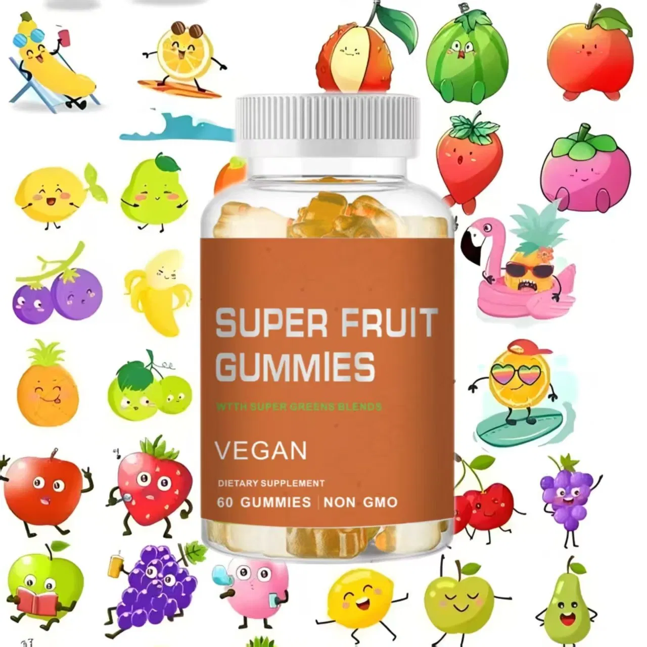 Private Label Super Fruits &amp; Greens Gummies Immune Support Improve Skin Health