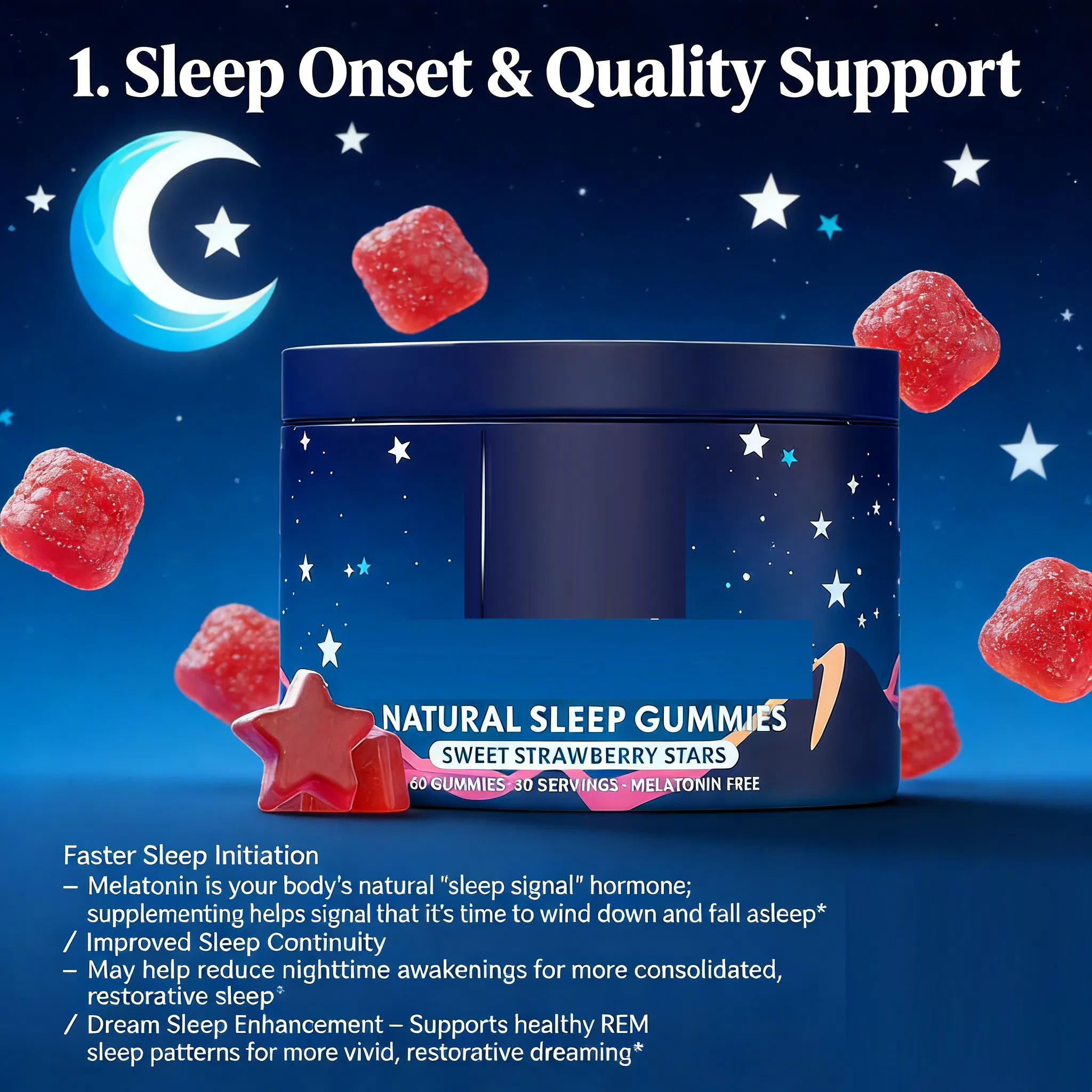 Sleep Melatonin Gummies - Vegan Dietary Supplement for Deep Sleep Support