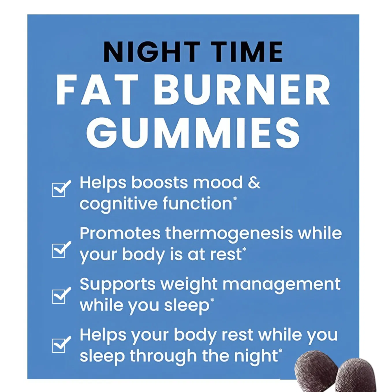 OEM ODM Custom Nighttime Fat Burning Gummies for Metabolism Support, Sleep Aid and Slimming Soft Gel Supplements