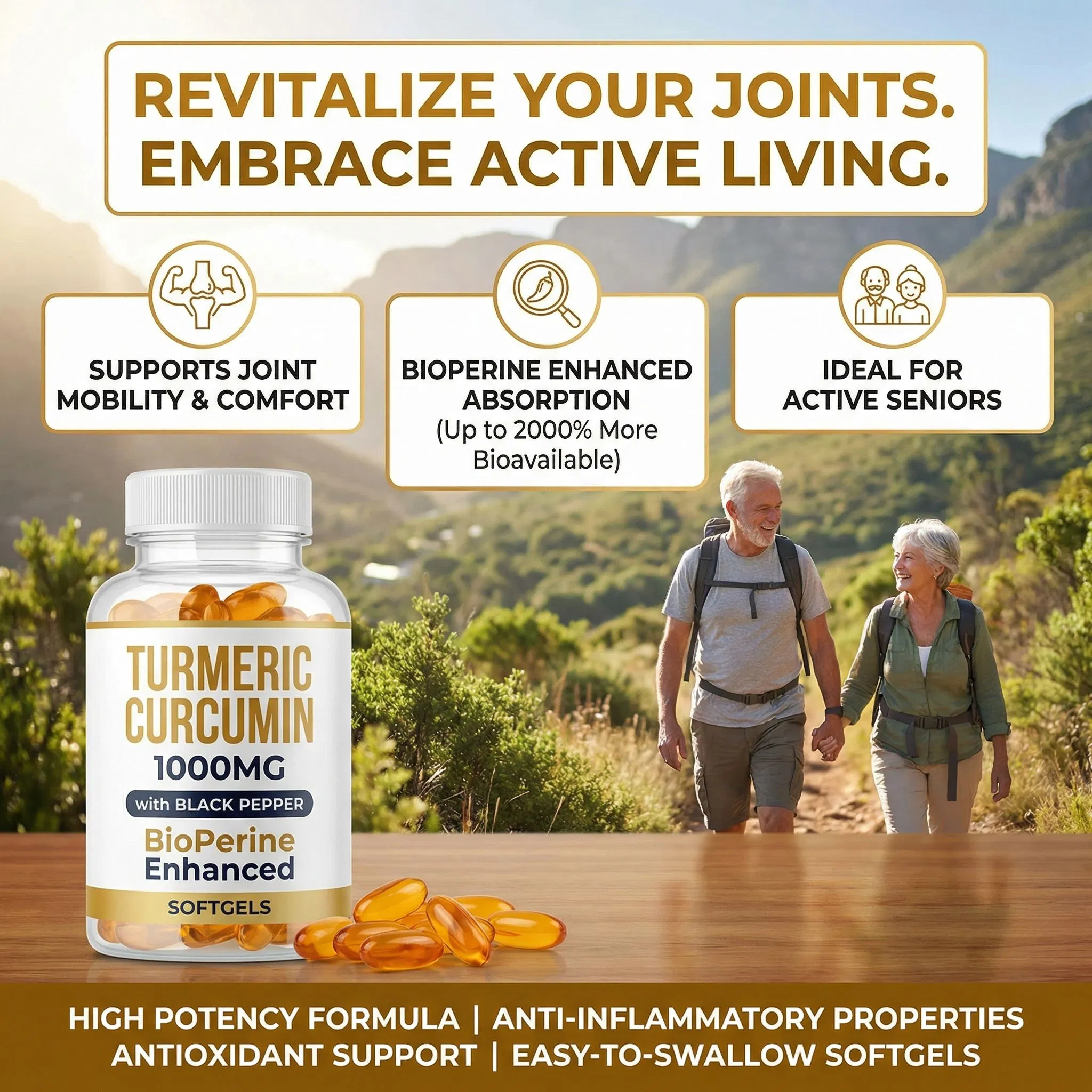 Joint Pain Relief Curcumin Softgels with Bioperine for Natural Support