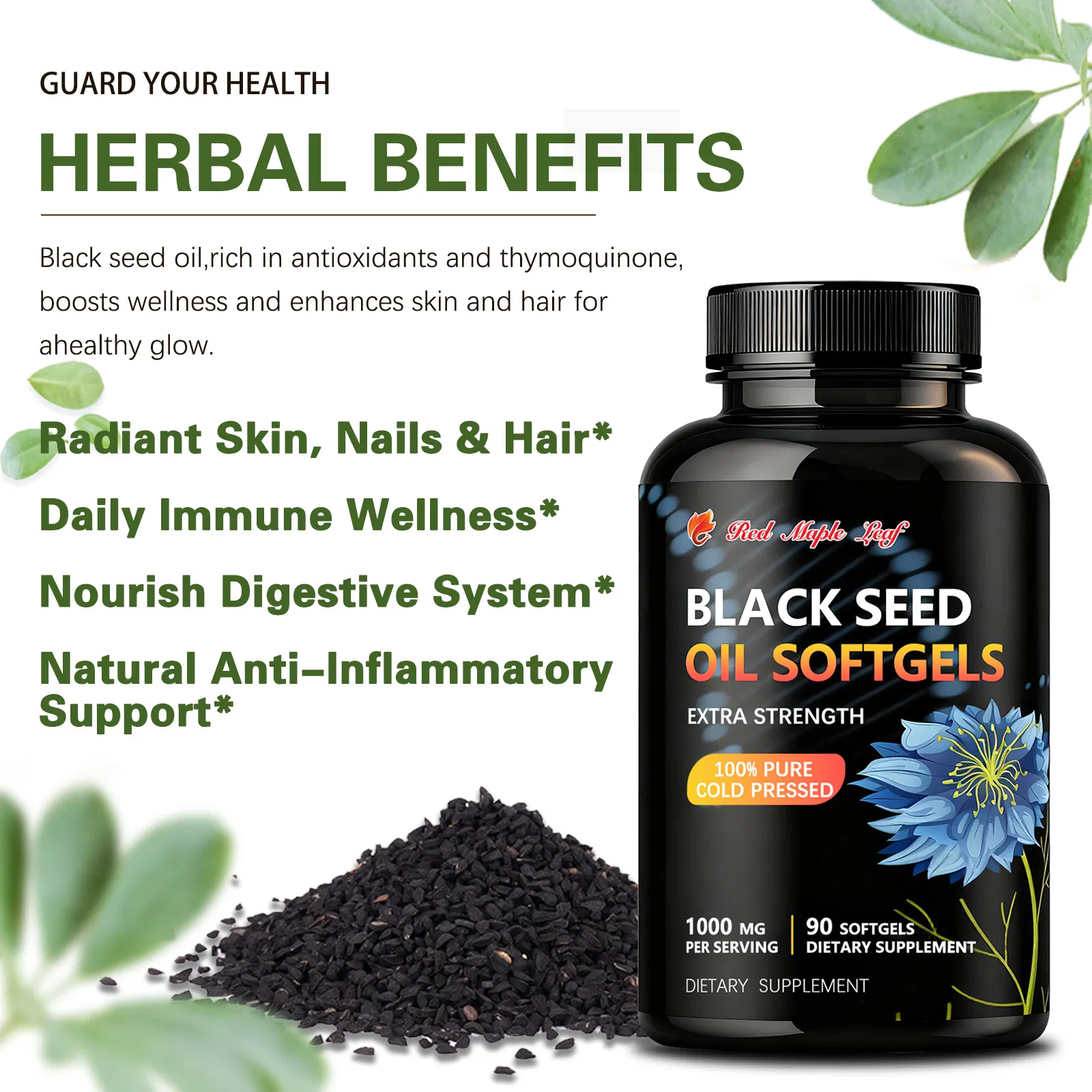 Organic Black Seed Oil Softgels - GMP Certified for Immune Support &amp; Respiratory Health