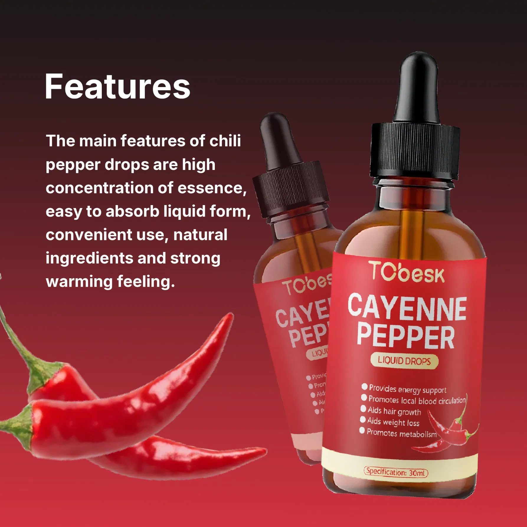 Natural Chili Extract Drops Liquid Supplement for Metabolism Boost, Energy, Weight Management, and Digestion