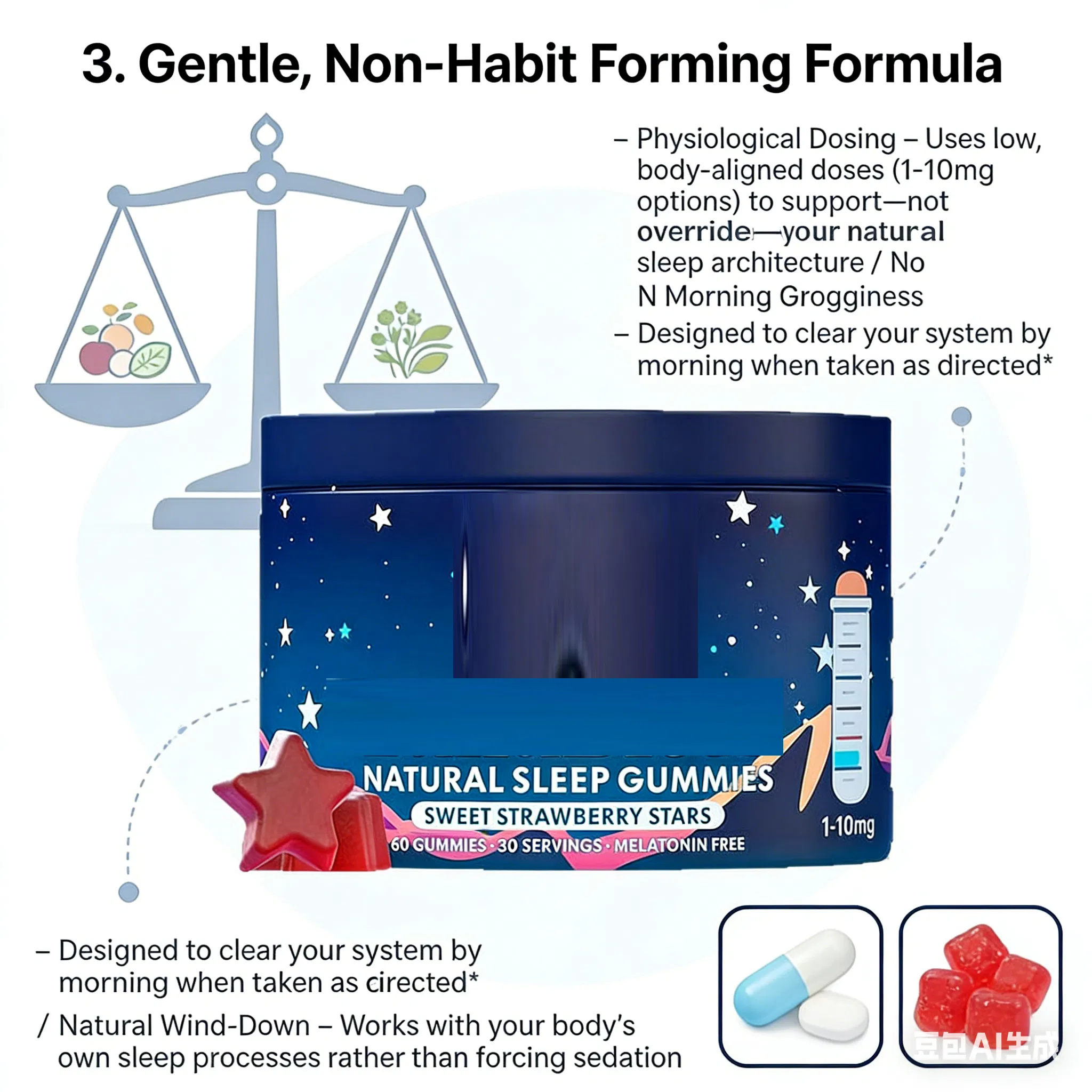 Sleep Melatonin Gummies - Vegan Dietary Supplement for Peaceful Sleep Nights