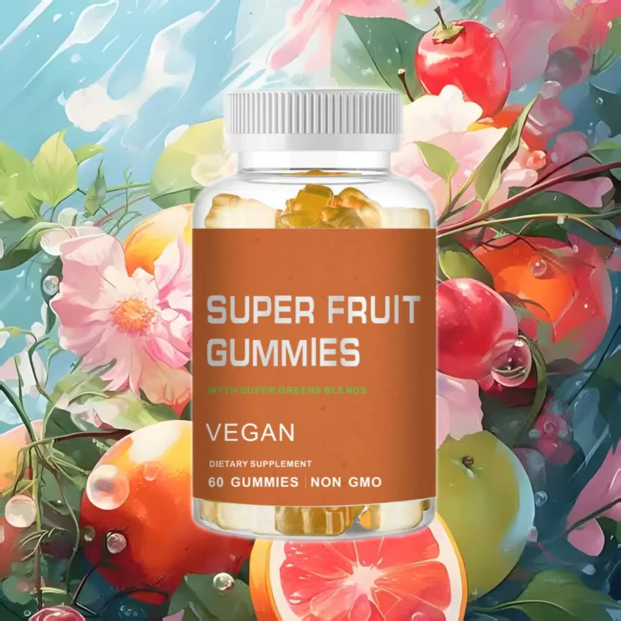 Private Label Super Fruits &amp; Greens Gummies Immune Support Improve Skin Health