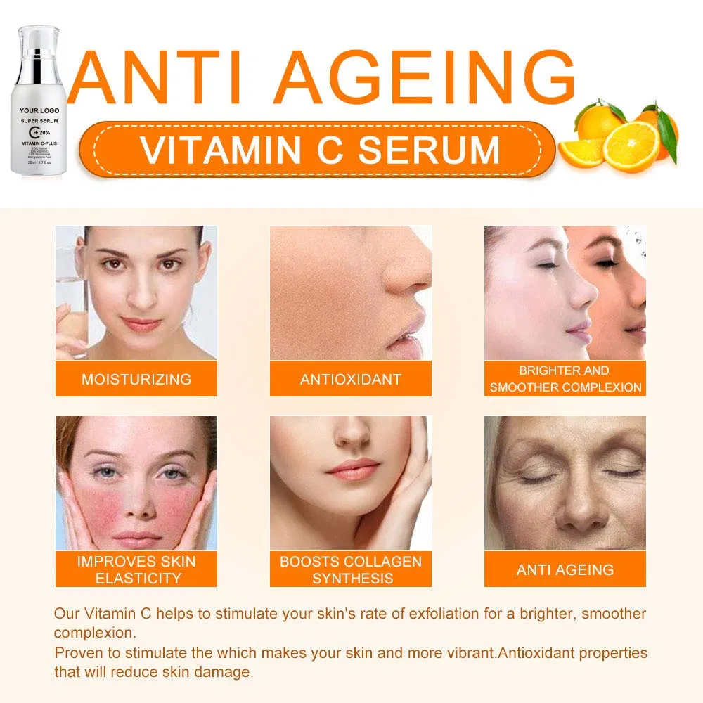 Private Label 50ml Organic Moisturizing Dark Spot Serum Skin Face Whitening Anti Wrinkle Vitamin C Serum