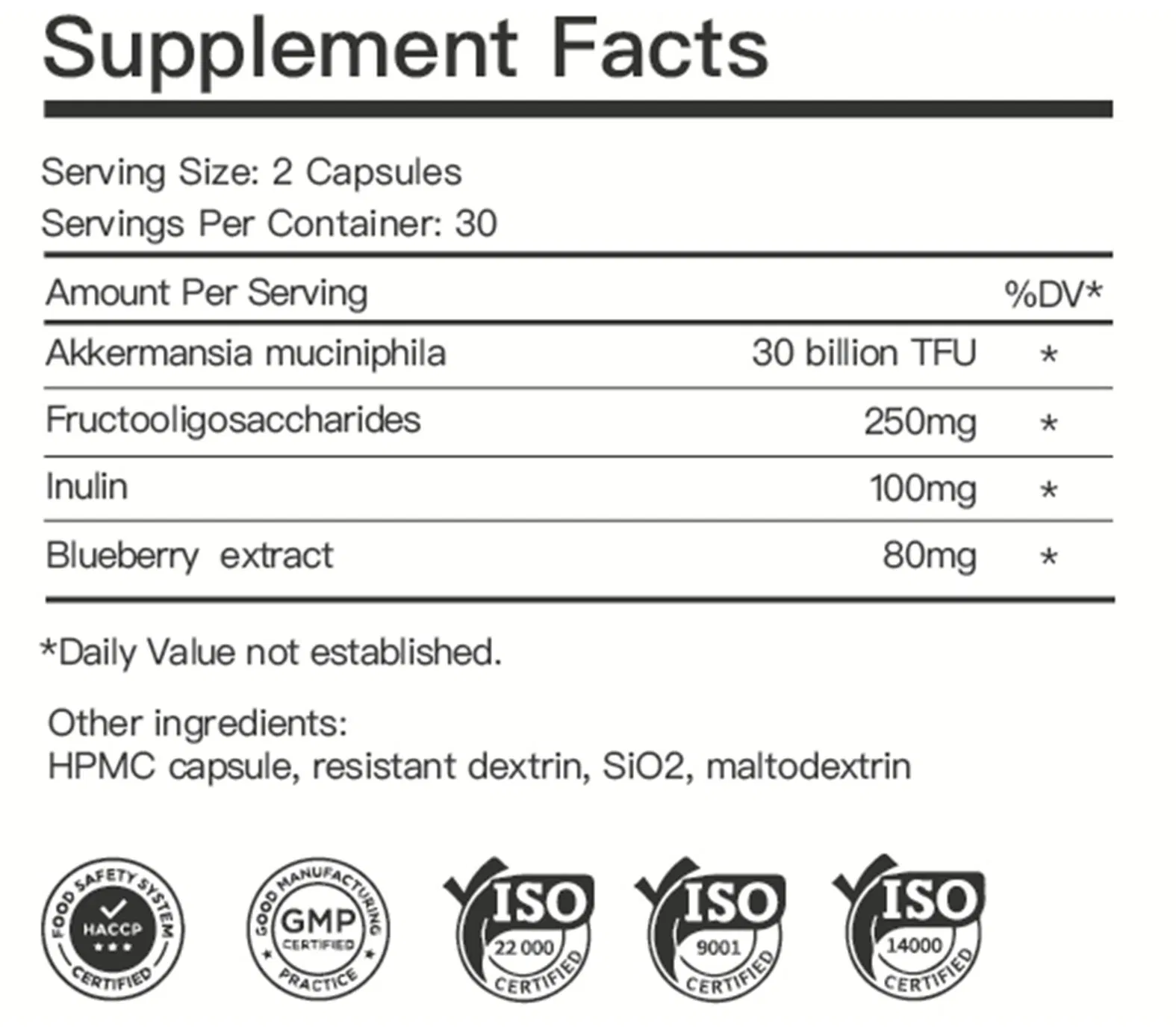 Digestive Improve Gut Health Capsules OEM Plus Supplement Fructooligosaccharides, Akkermansia Muciniphila with Poly-Prebiotic
