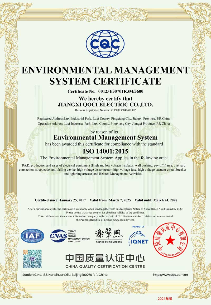 QOCI Electric manufacturing excellence award certificate China insulator industry