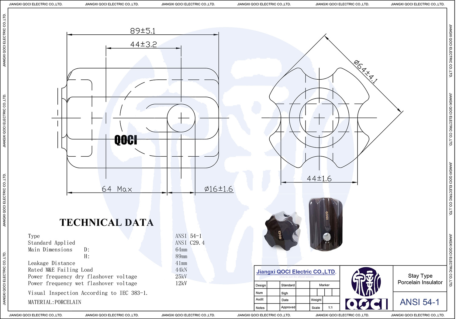 ANSI 54-1 Stay Insulator Drawing