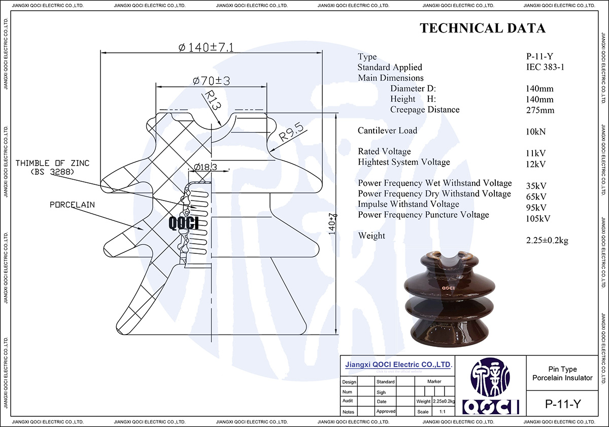 11kV P-11-Y Pin Porcelain Insulator Drawing
