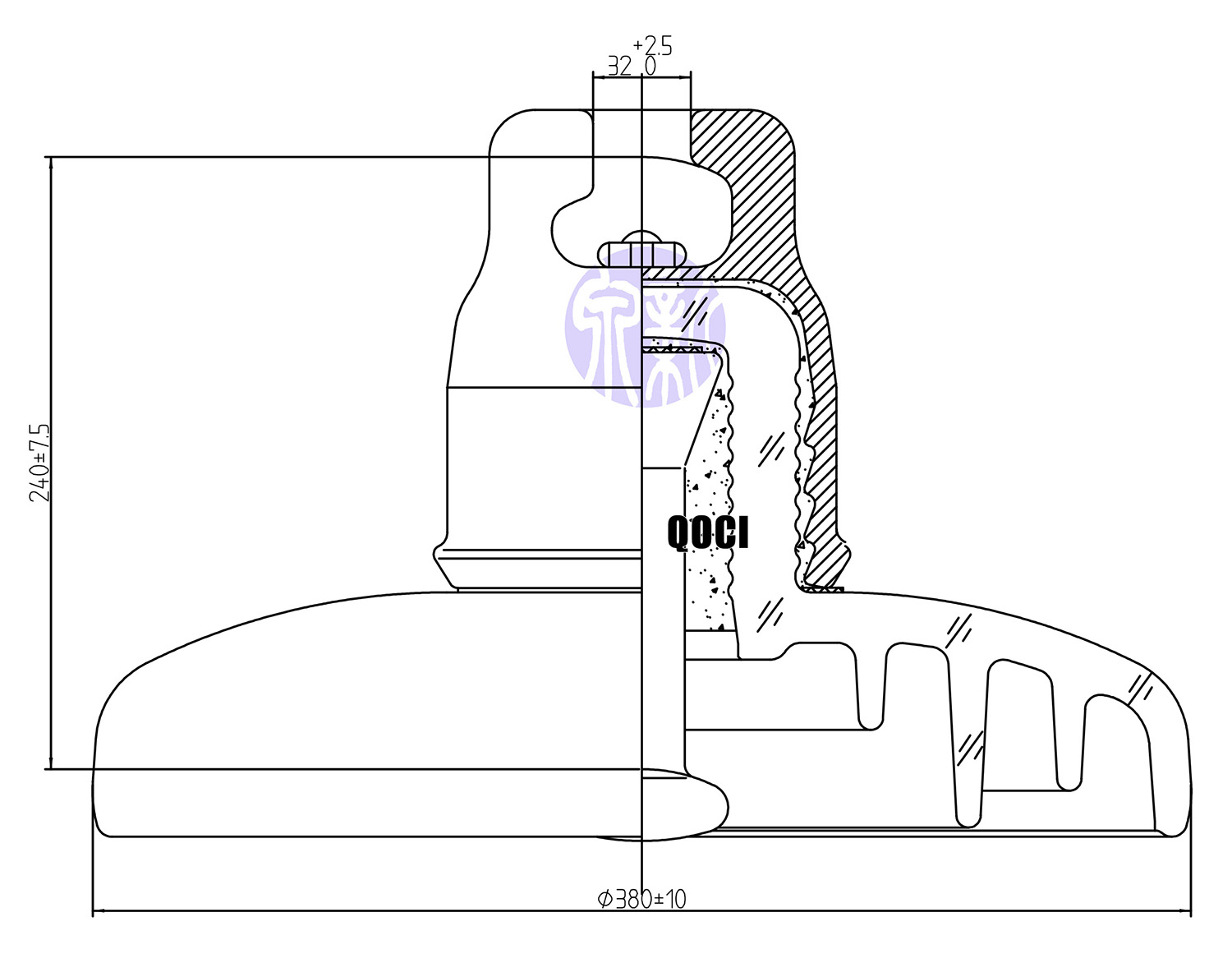 U550B Glass Insulator Mechanical Drawing