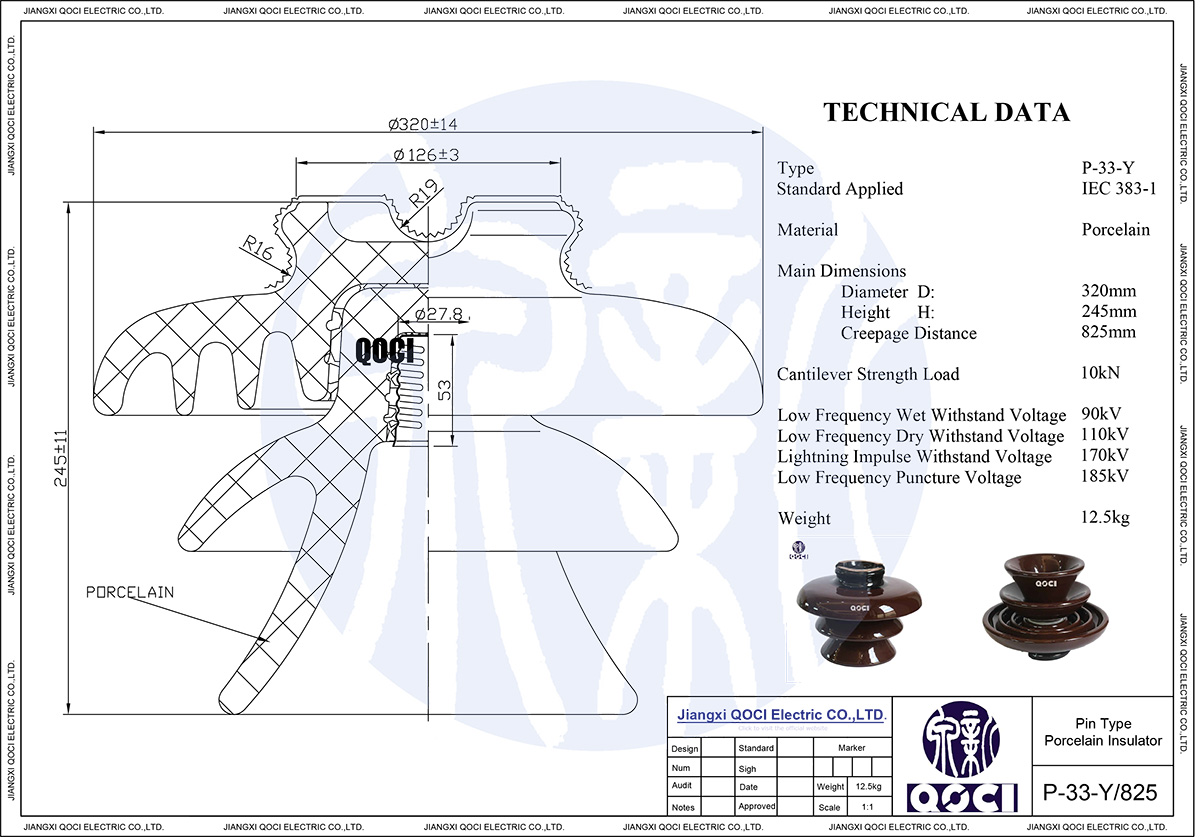 P-33-Y 825 Pin insulator Drawing
