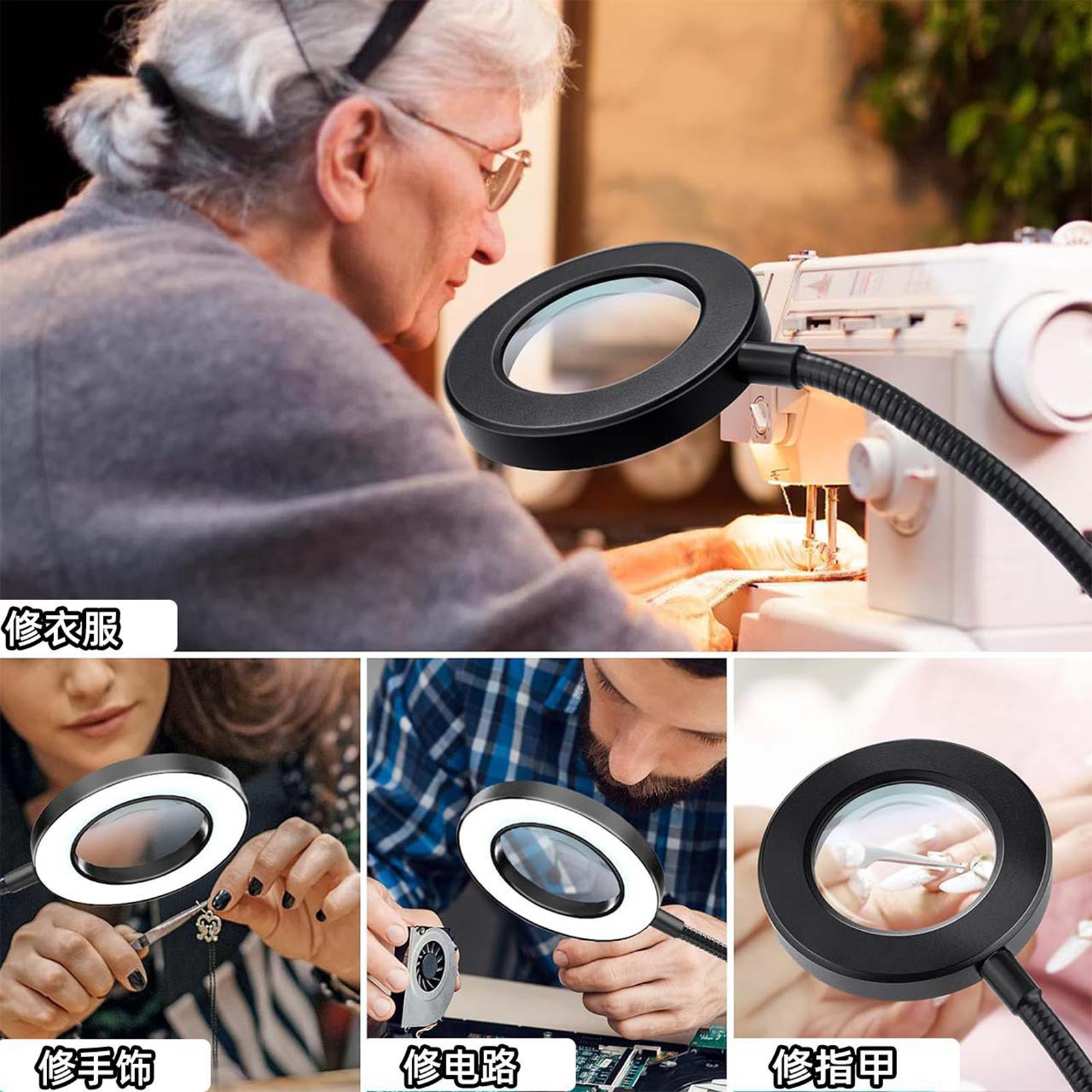 5X Magnifying Glass Desk Lamp with Clamp 3 Color Modes Flexible Gooseneck LED Desk Lamp
