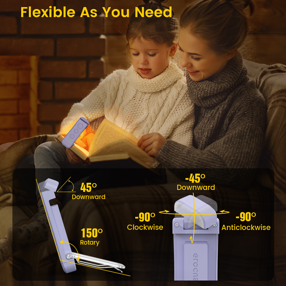 Portable Reading Light Rechargeable 3 Color Modes Eye Care Long Battery Life Flexible Book Reading Light For Bed Kids