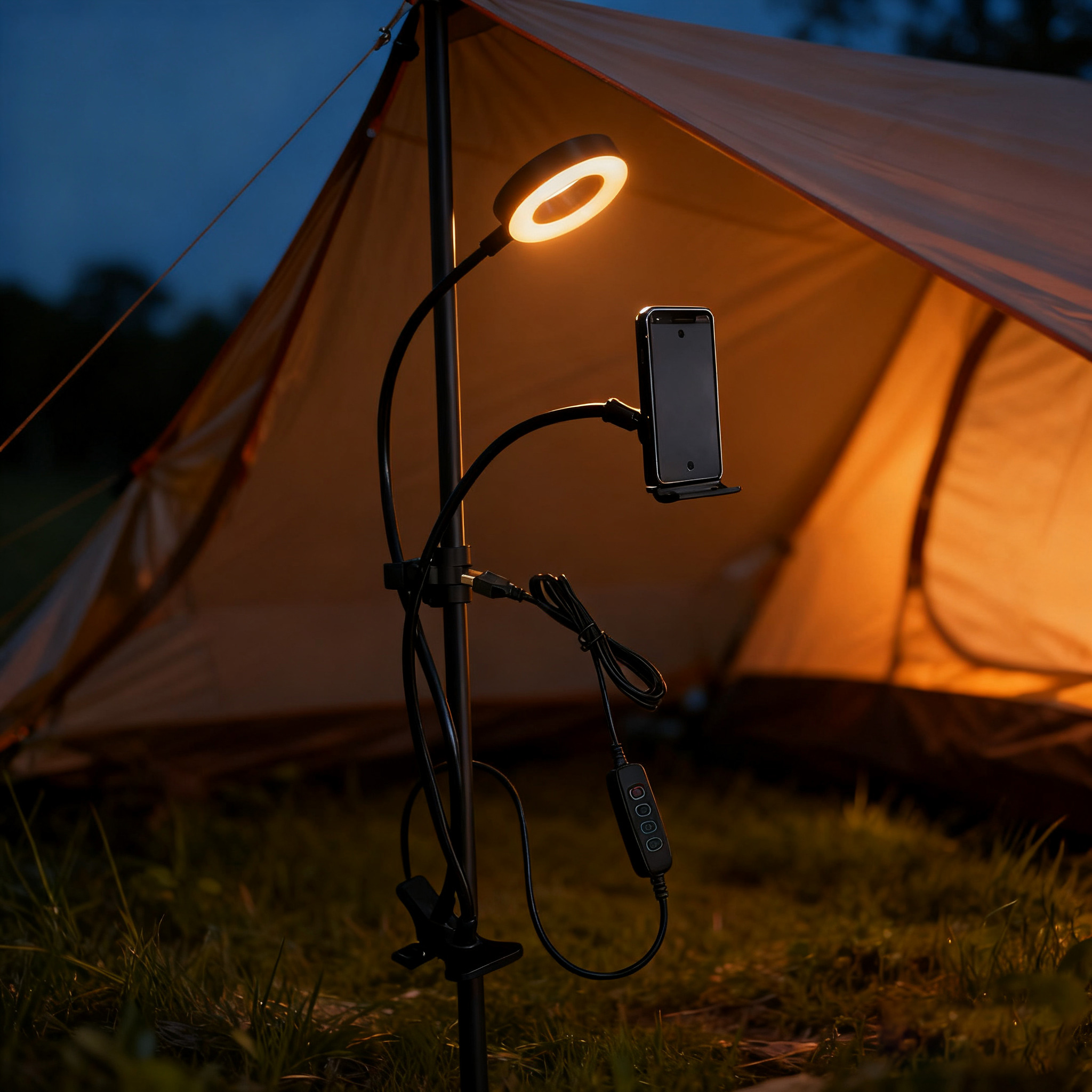 Multi-functional LED Selfie Ring Light Flexible Gooseneck USB Clip Rack Clamp Lamp Eye Protection Phone Holder ABS+Acrylic Black