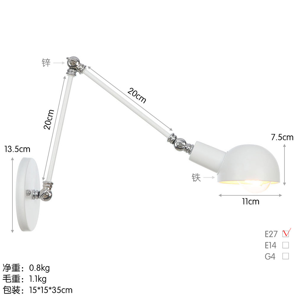 High Quality Long Arm Wall Light with Switch Adjustable Wall-mounted Reading Light Industrial Swing Arm Wall Lamp