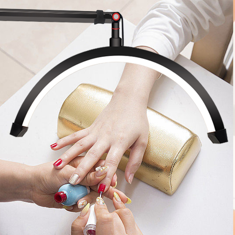 Professional Eyelash Lamp LED Beauty Desktop Light with Clamp for Manicure Repair Eyelash Salon Crescent Lamp with Phone Clip
