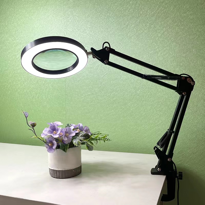 CSX Magnifier Lamp USB Clip-on Smart Table Lamp Adjustable Swing Arm LED Magnifying Desk Lamp Glass Light with Clamp