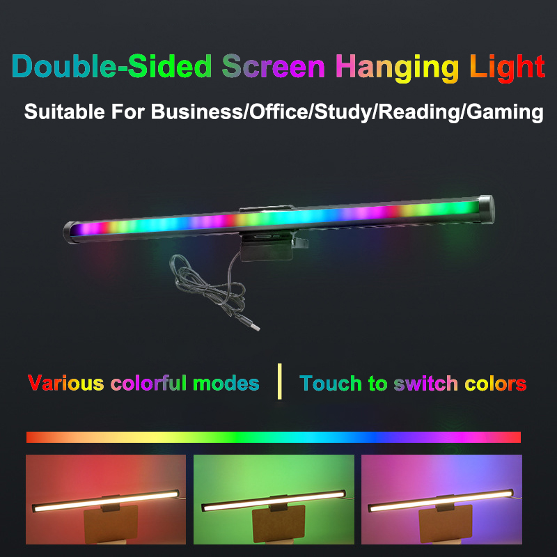 Feican Modern Home RGB LED Monitor Light Strips ABS DIY Hanging Screen for Bedroom Office Touch Control Mode USB Power Source