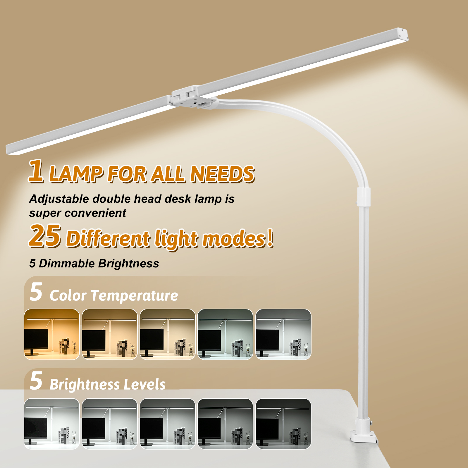 Modern Aluminum LED Desk Lamp for Office Home Reading Study Eye-Caring Adjustable Flexible Gooseneck Clamp