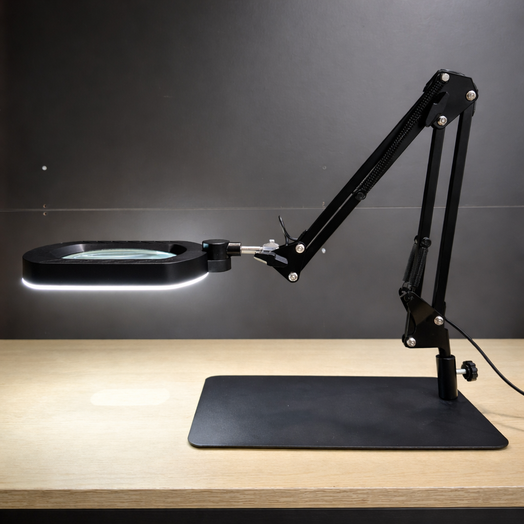 LED Magnifying Desk Lamp with Clamp, Adjustable Swing Arm Light, 10X Magnification for Repair, Reading &amp; Beauty Work