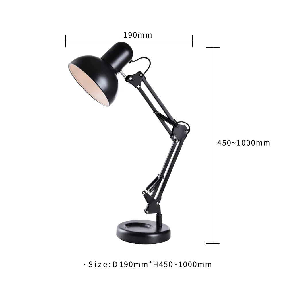 Modern Office Table Reading Light Vintage Adjustable Metal Swing Arm Black Light Bedroom Desk Lamp