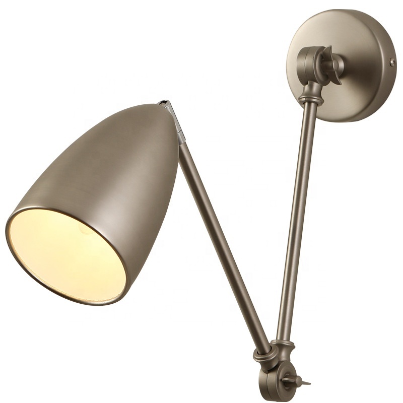Metal Modern Industrial Rotating Adjustable Swing Arm Wall Lamps Brushed Wall Lamp Fixture Metal E27 Wall Sconce for Bedroom