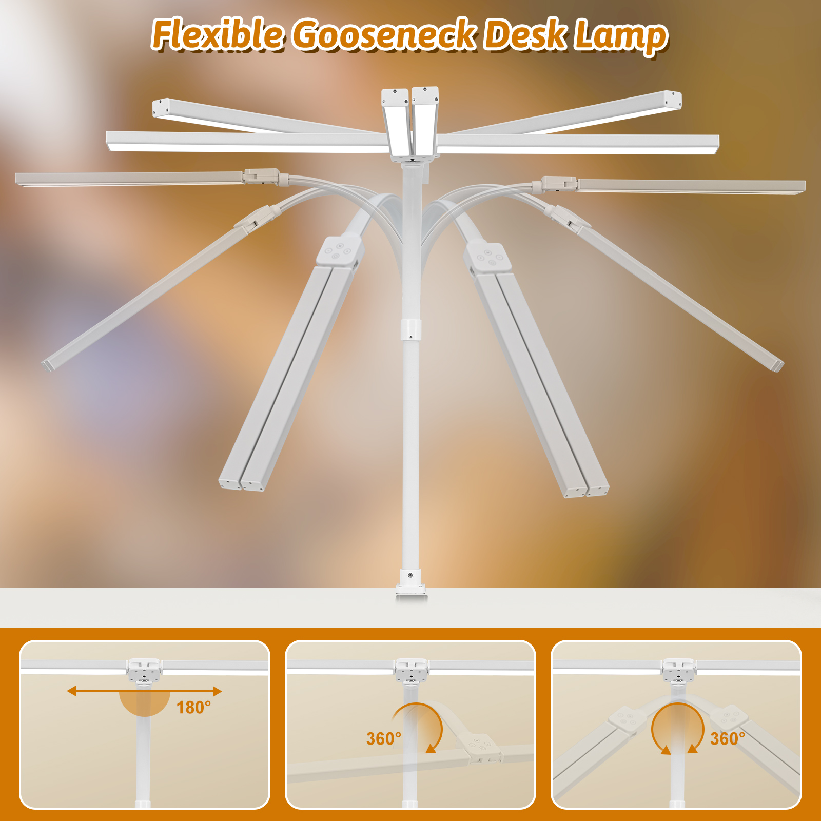 Modern Aluminum LED Desk Lamp for Office Home Reading Study Eye-Caring Adjustable Flexible Gooseneck Clamp