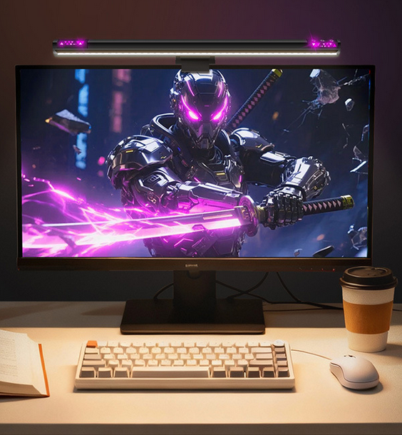 Modern Eye Caring DC Touch Control Aluminum Alloy Screen Hanging Monitor Lamp with RGB Backlight for Office Study