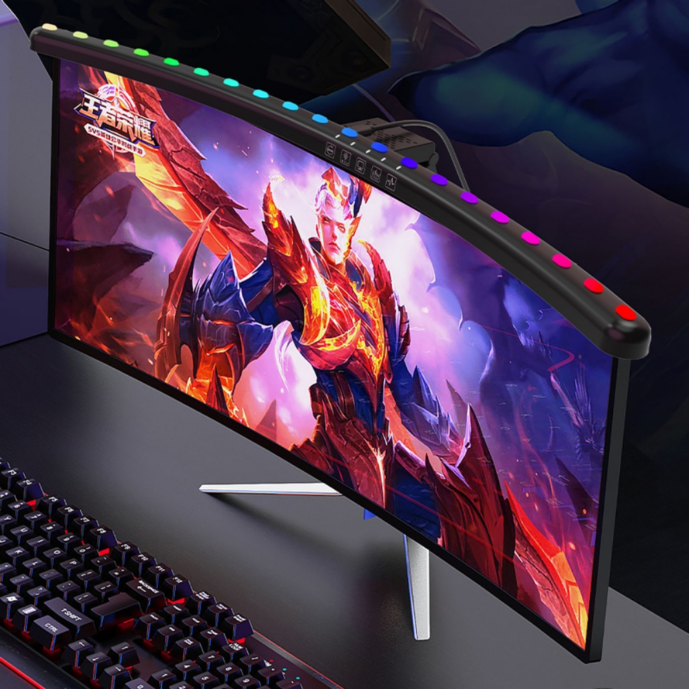 Curved/Straight Computer Monitor Screen Hanging Lamp Screen Bar Hanging Desk Lamp for Gaming Working with RGB Sound Rhythm