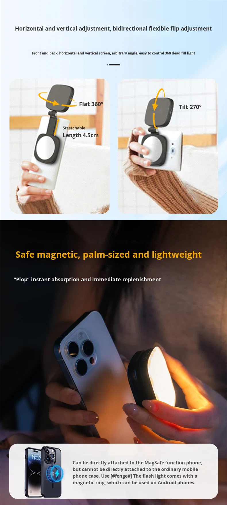Cross-Border Pocket Light Magnetic Phone Fill Light Mirror Mini Clip-On Adjustable Color Temperature 3000K-6500K Battery-Powered