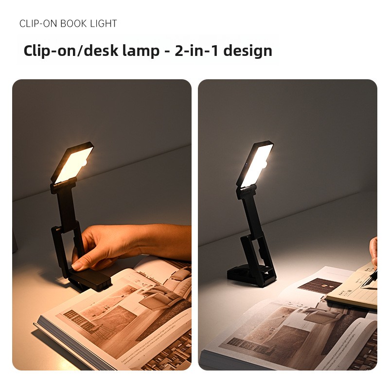 Cross-border Rechargeable LED Clip Reading Lamp Mini Folding Portable Clip Book Eye Protection Small Table Lamp Black High CRI