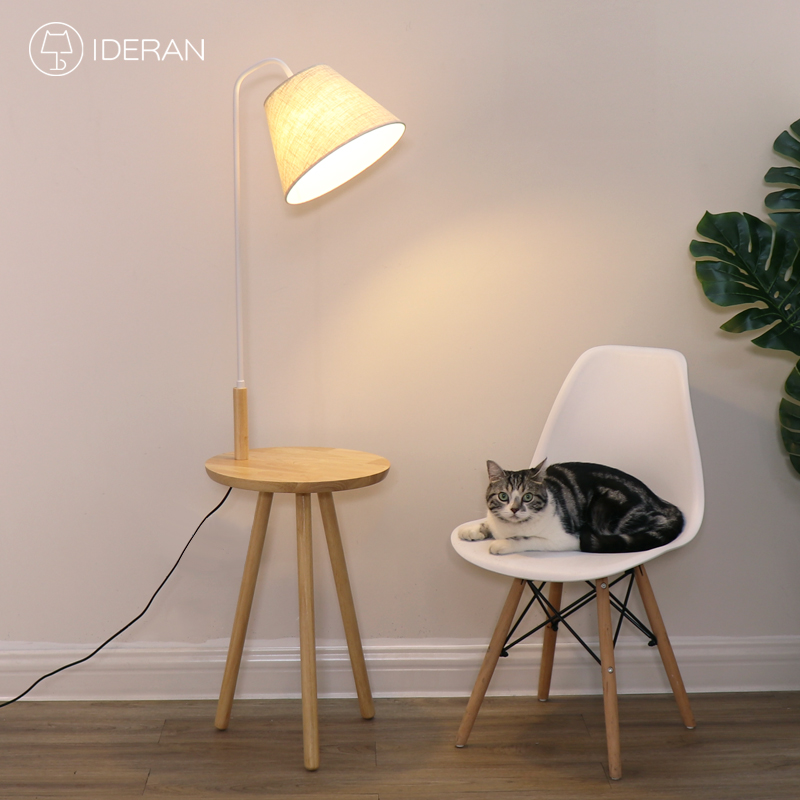 FCC Factory Functional Wooden Standing Lamp for Living Room Hotel Led Arc with Table Standing Home Decor Floor Lamp