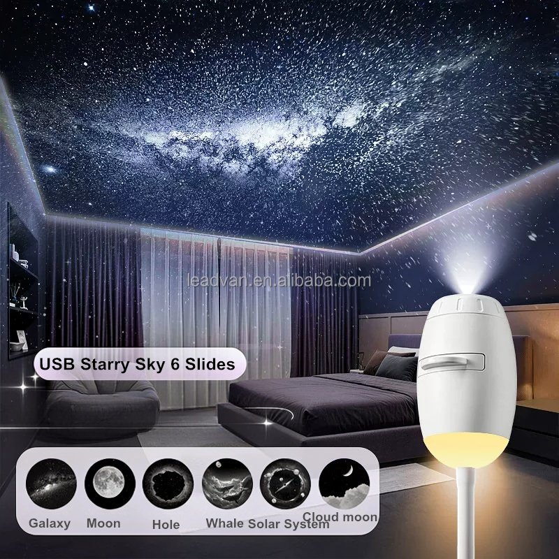 6/12 Slides Milky Way Starry Sky Projection Night Light Bedroom Bedside Sleep Aid Baby-Feeding Eye-Care Plug-in USB Powered