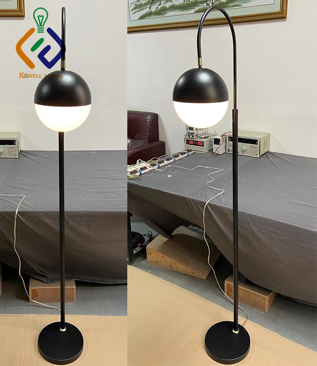 Super 8 Living Room Bedroom Hotel Black Globe Arc Modern Metal Standing Floor Lamp with Acrylic Shade