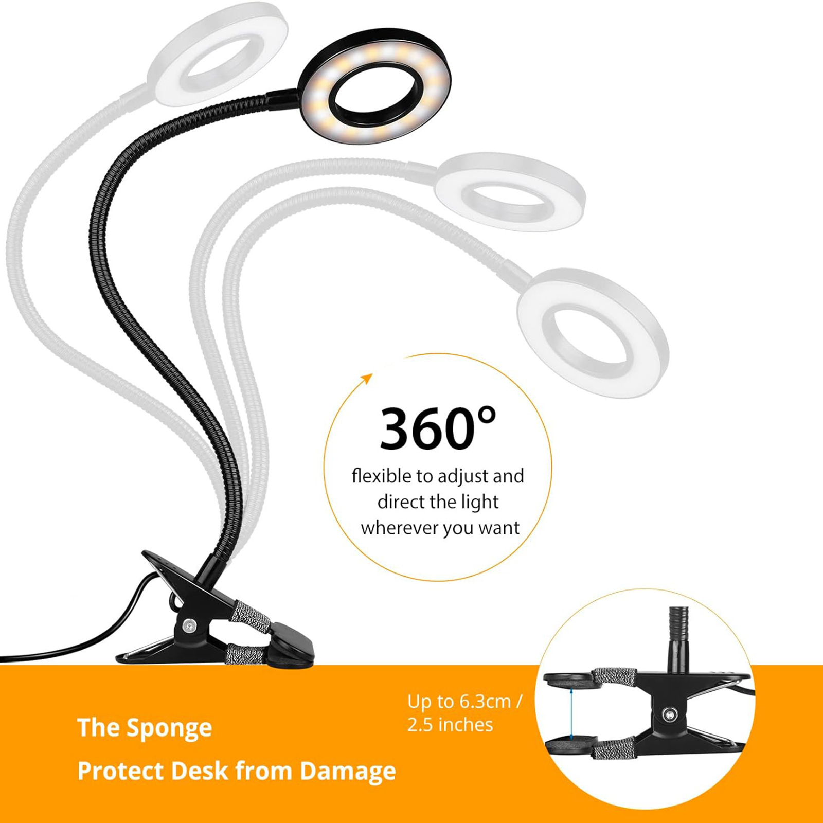 5X Magnifying Glass Desk Lamp with Clamp 3 Color Modes Flexible Gooseneck LED Desk Lamp