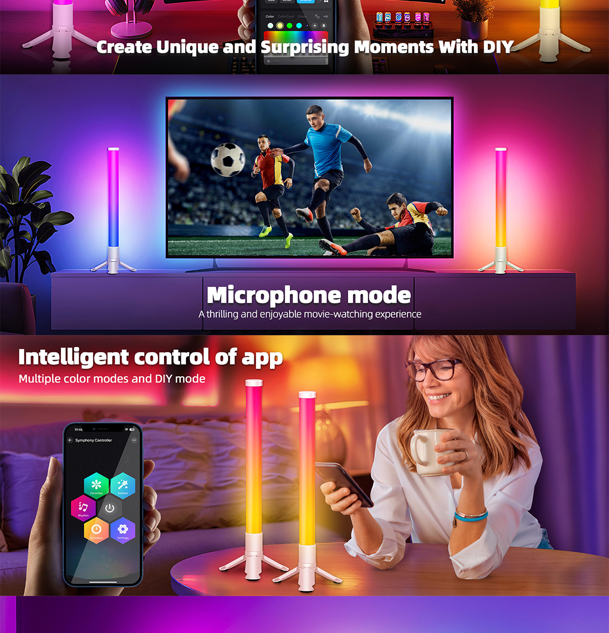 HOT Modern Living Room LED Smart Atmosphere Table Lamp OEM Bedroom Corner Multicolor Music Desktop Lamp