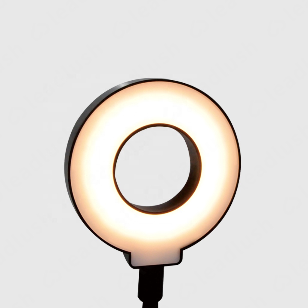 Multi-functional LED Selfie Ring Light Flexible Gooseneck USB Clip Rack Clamp Lamp Eye Protection Phone Holder ABS+Acrylic Black